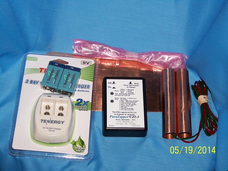 ParaZapper® UZI-3c with copper paddles and pads, 2 rechargeable batteries and fast charger.